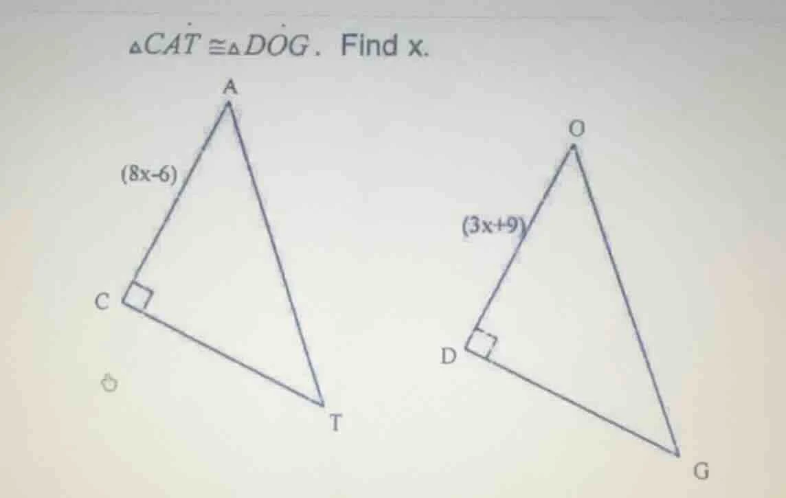 $\\triangle cat \\cong \\triangle dog$. find x.