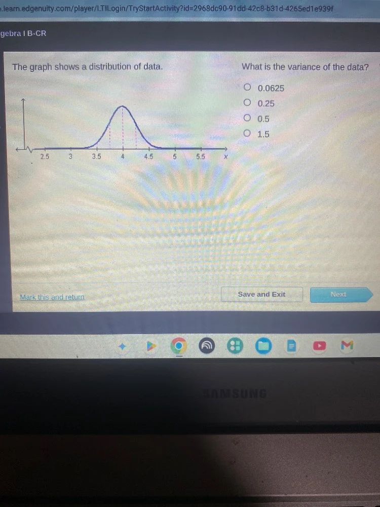 gebra i b-cr the graph shows a distribution of data. what is the varian…