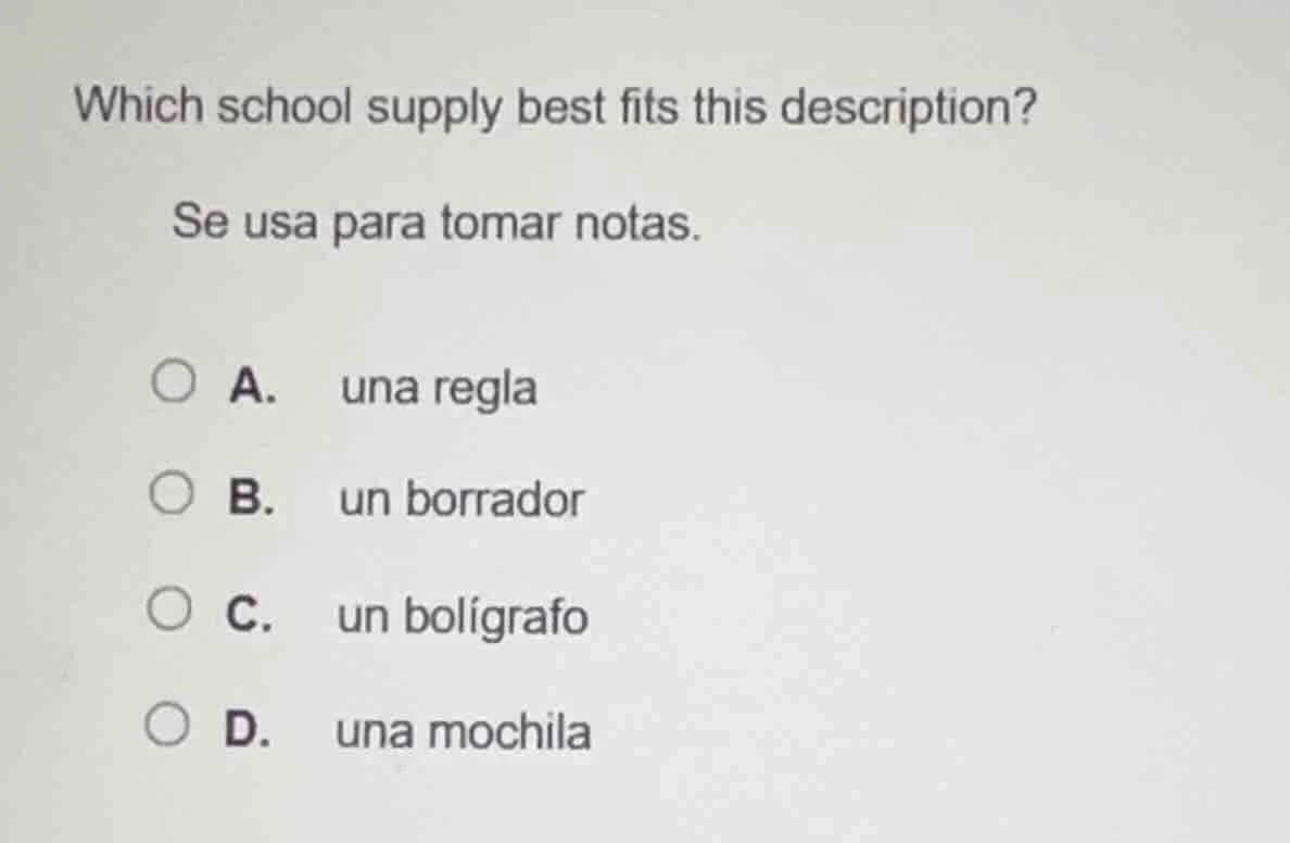 which school supply best fits this description? se usa para tomar notas…