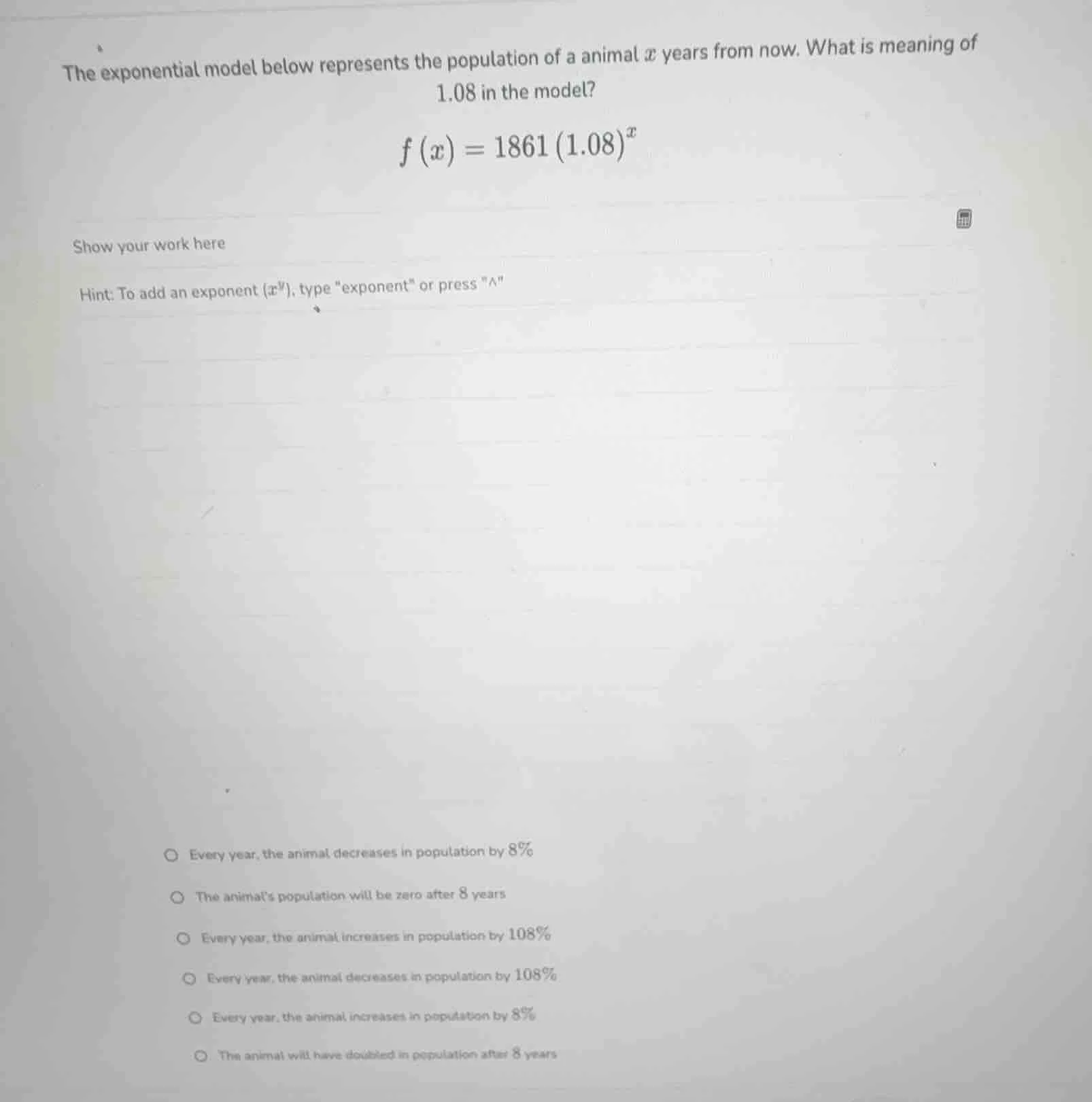 the exponential model below represents the population of a animal $x$ y…