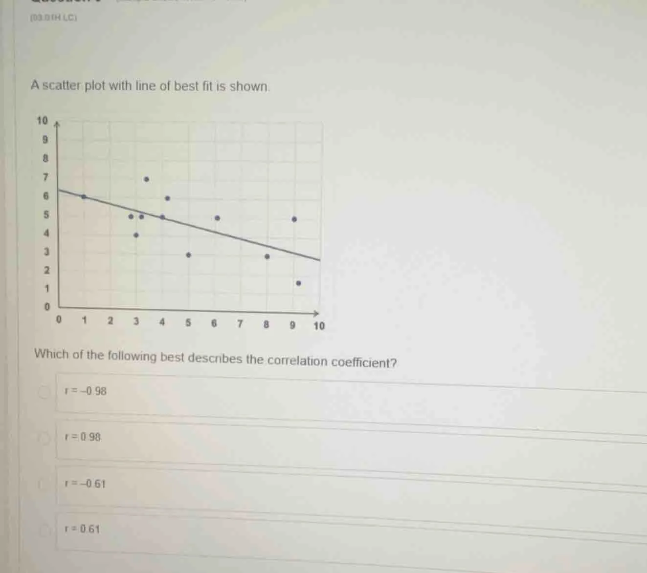 (03.01h lc) a scatter plot with line of best fit is shown. which of the…