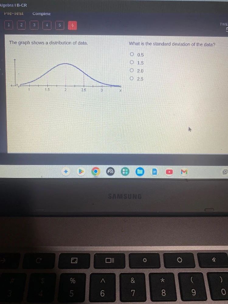 algebra i b-cr pre-test complete 1 2 3 4 5 6 time 5 the graph shows a d…