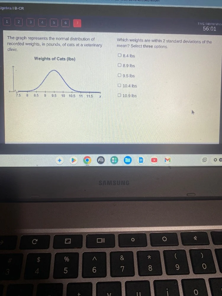 algebra i b-cr time remaining 56:01 the graph represents the normal dis…