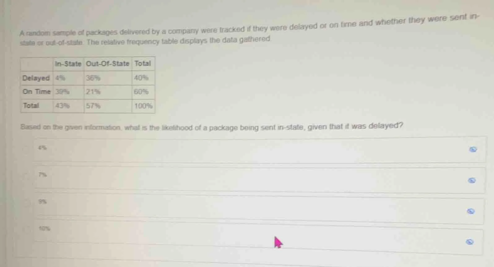 a random sample of packages delivered by a company were tracked if they…