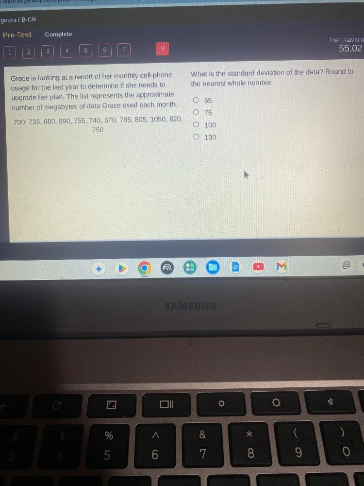 gebra i b-cr pre-test complete time remain 55.02 grace is looking at a …