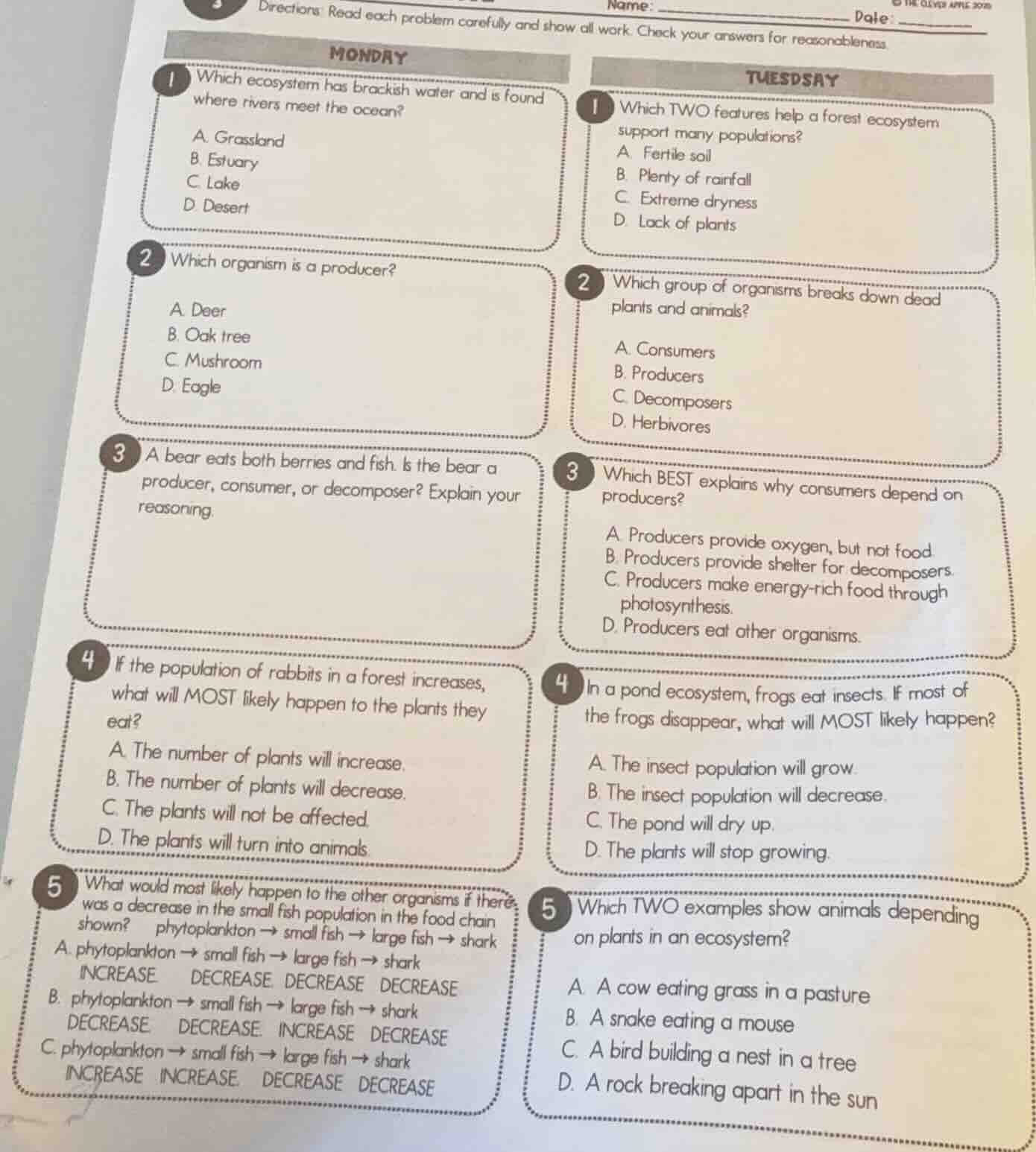 name:date:directions: read each problem carefully and show all work. ch…