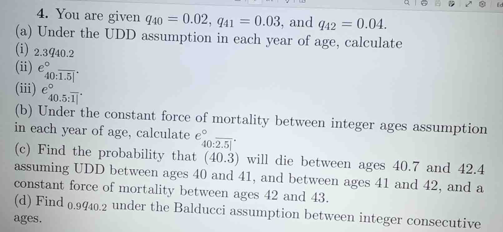 4. you are given $q_{40}=0.02$, $q_{41}=0.03$, and $q_{42}=0.04$.(a) un…