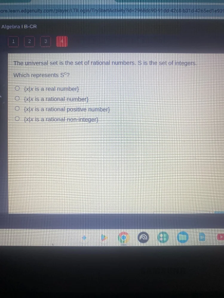 algebra i b-cr 1 2 3 4 the universal set is the set of rational numbers…