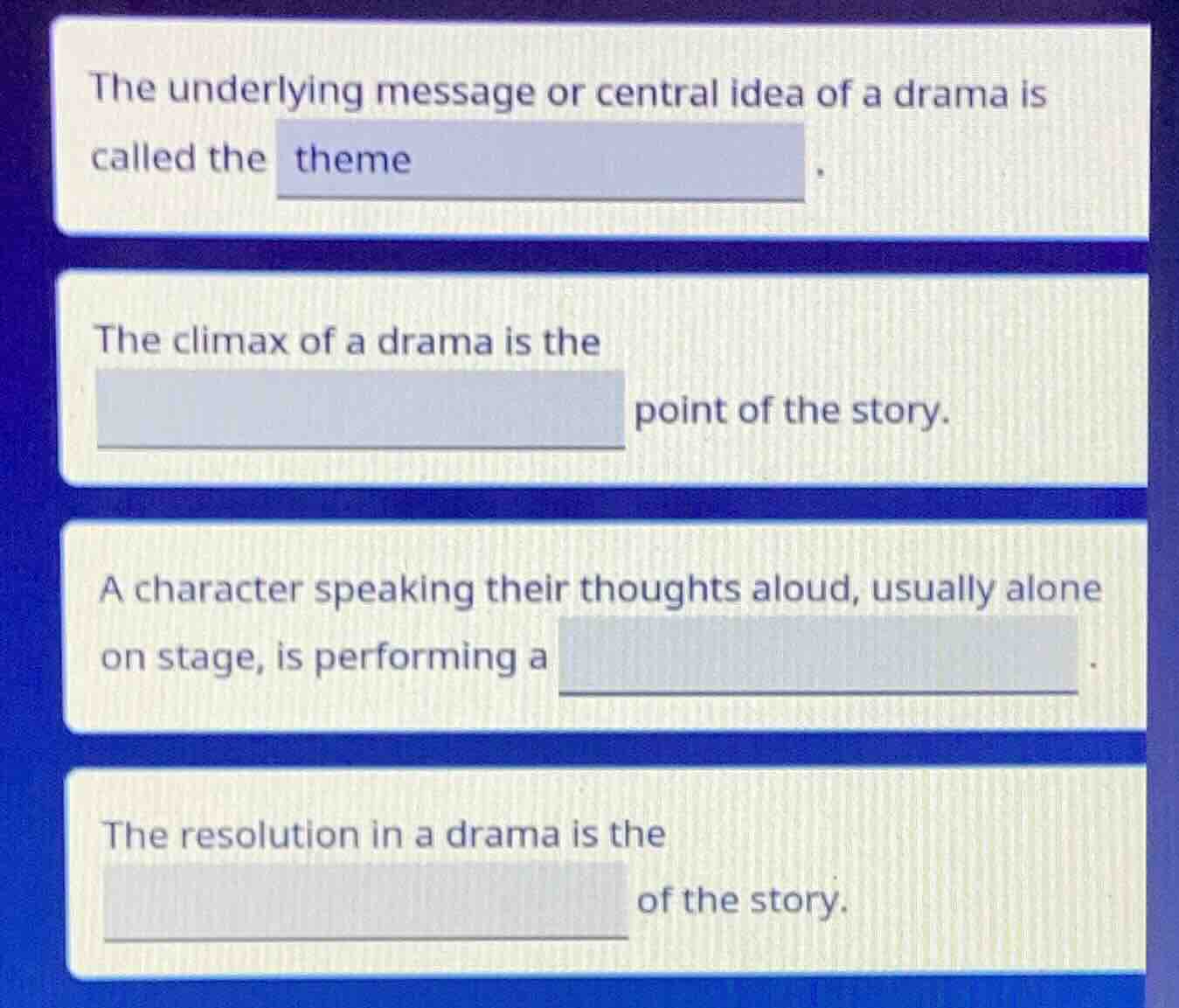 the underlying message or central idea of a drama is called the theme .…