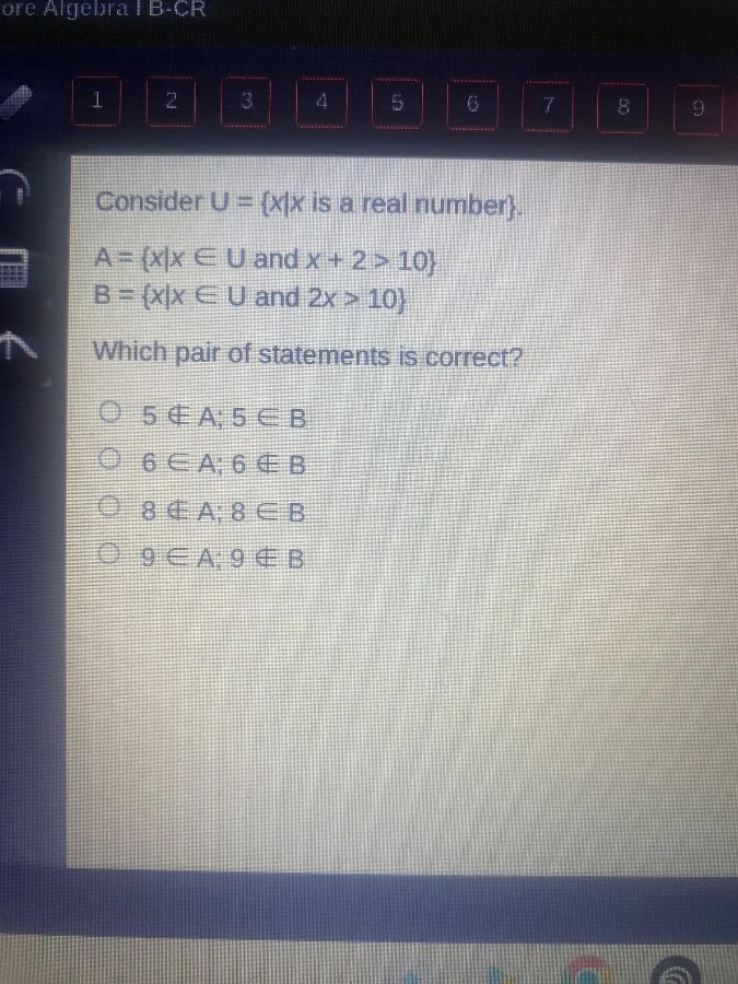 ore algebra 1 b-cr consider u = {x|x is a real number}. a = {x|x ∈ u an…