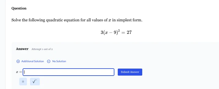 question solve the following quadratic equation for all values of $x$ i…