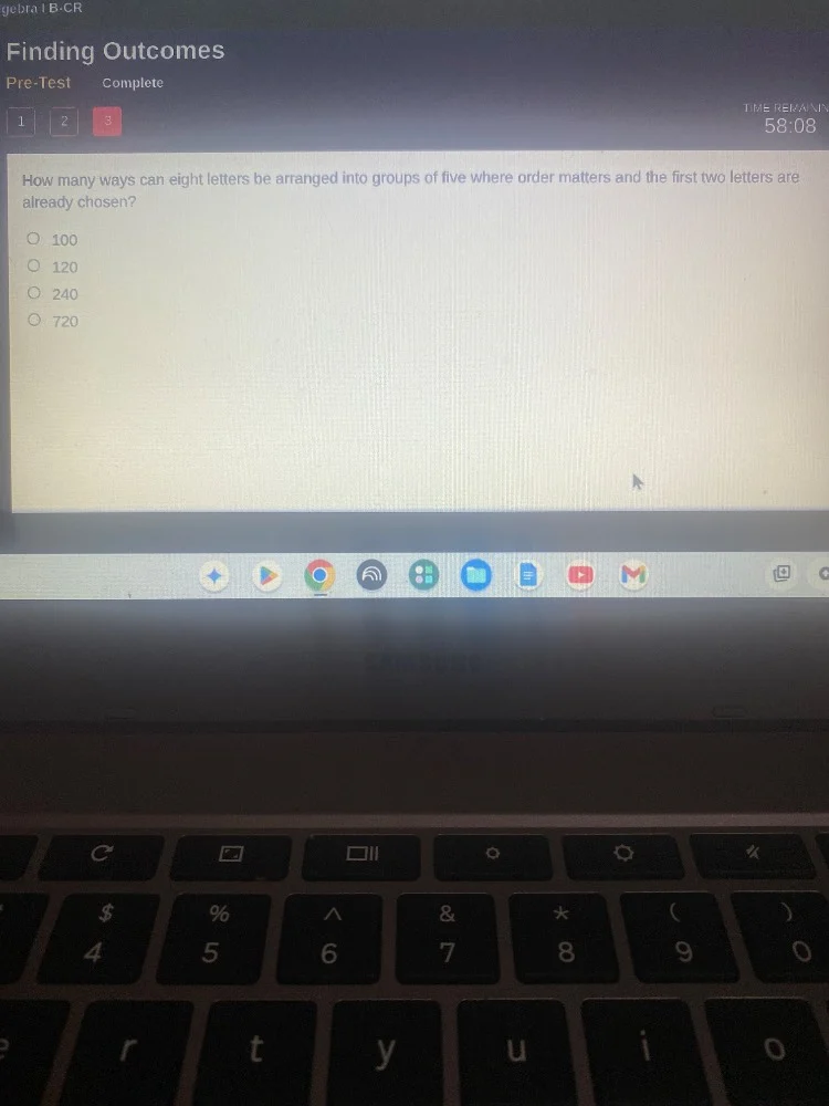 finding outcomes pre-test complete time remain 58:08 how many ways can …