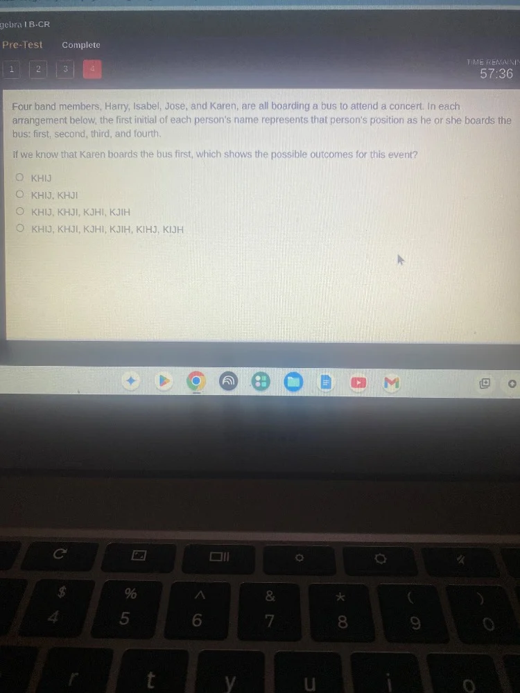 gebra i b-cr pre-test complete time remain 57:36 four band members, har…