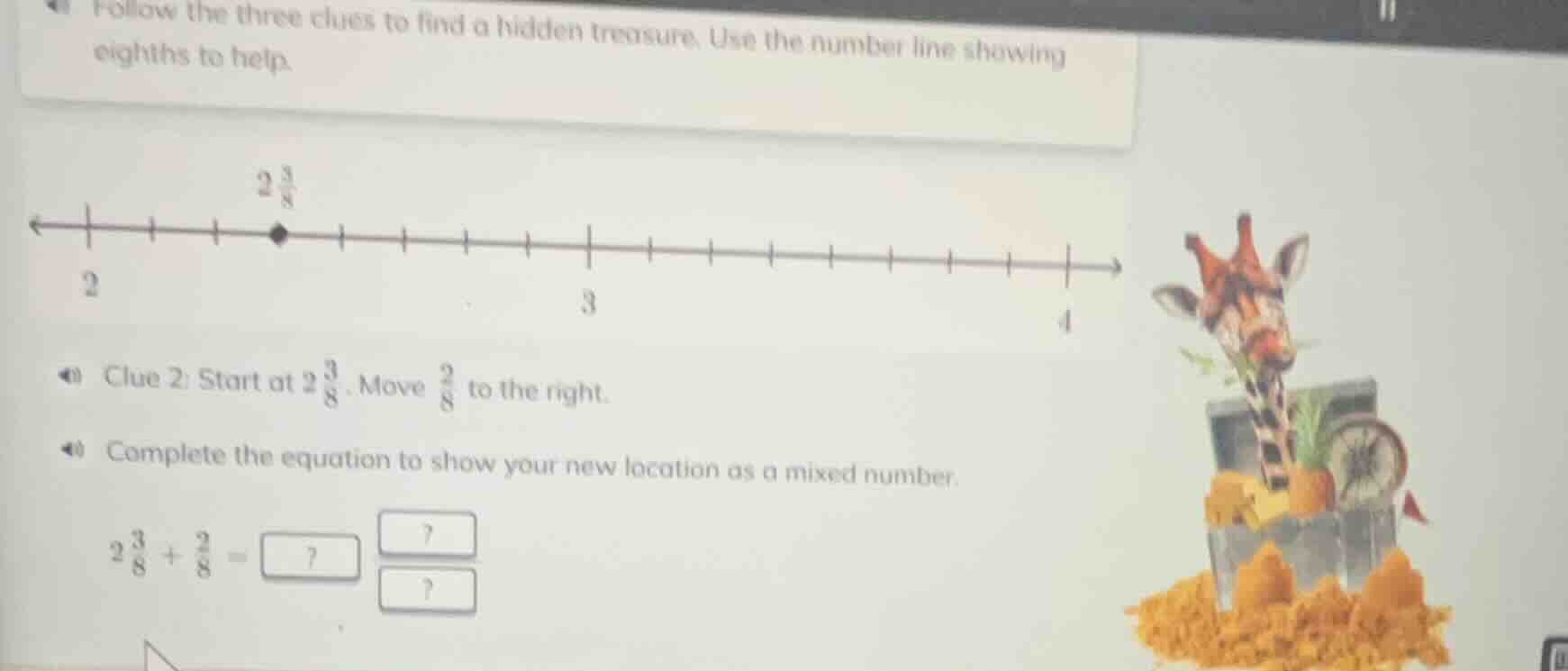 follow the three clues to find a hidden treasure. use the number line s…