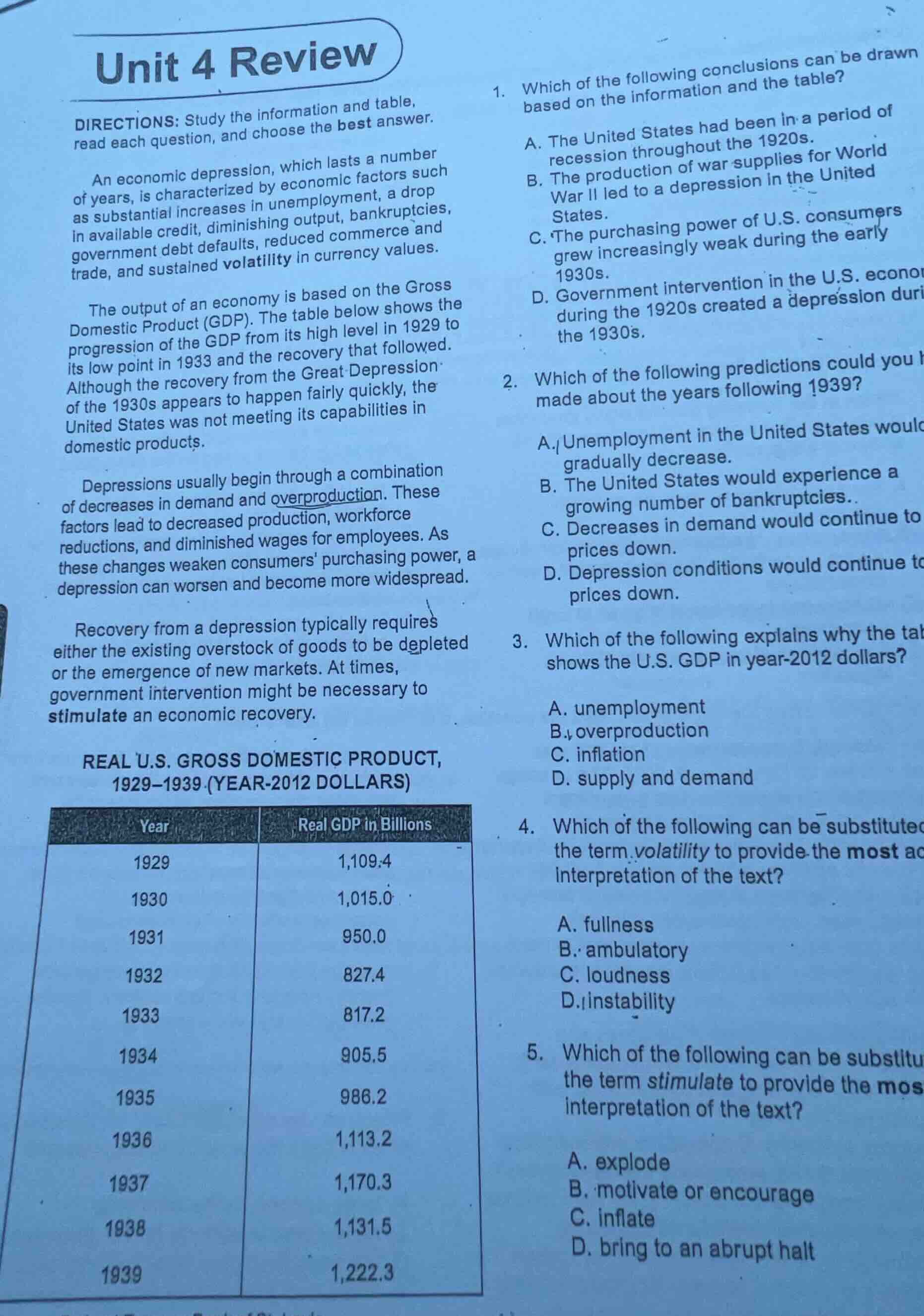 unit 4 reviewdirections: study the information and table,read each ques…