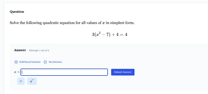 question solve the following quadratic equation for all values of $x$ i…