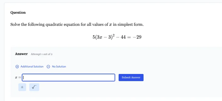 question solve the following quadratic equation for all values of $x$ i…