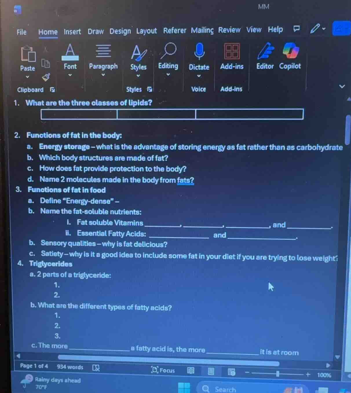 1. what are the three classes of lipids?2. functions of fat in the body…