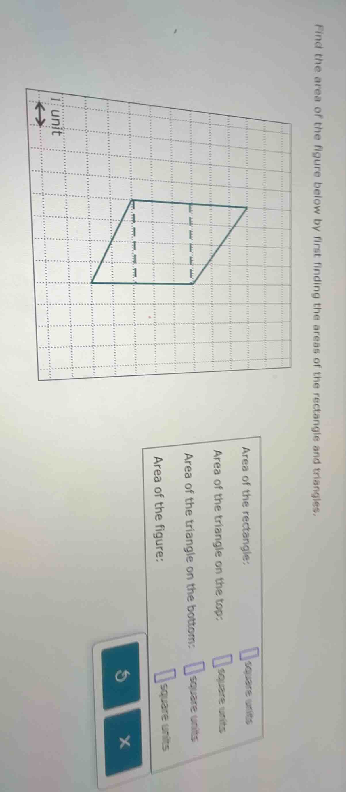 find the area of the figure below by first finding the areas of the rec…
