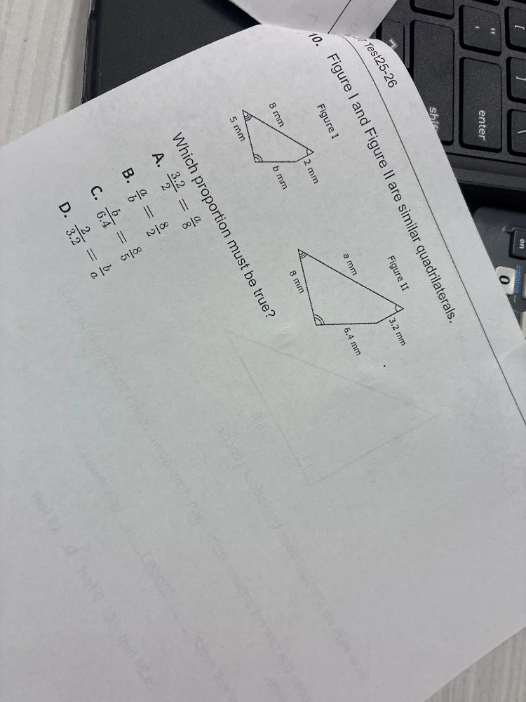 10. figure i and figure ii are similar quadrilaterals. which proportion…
