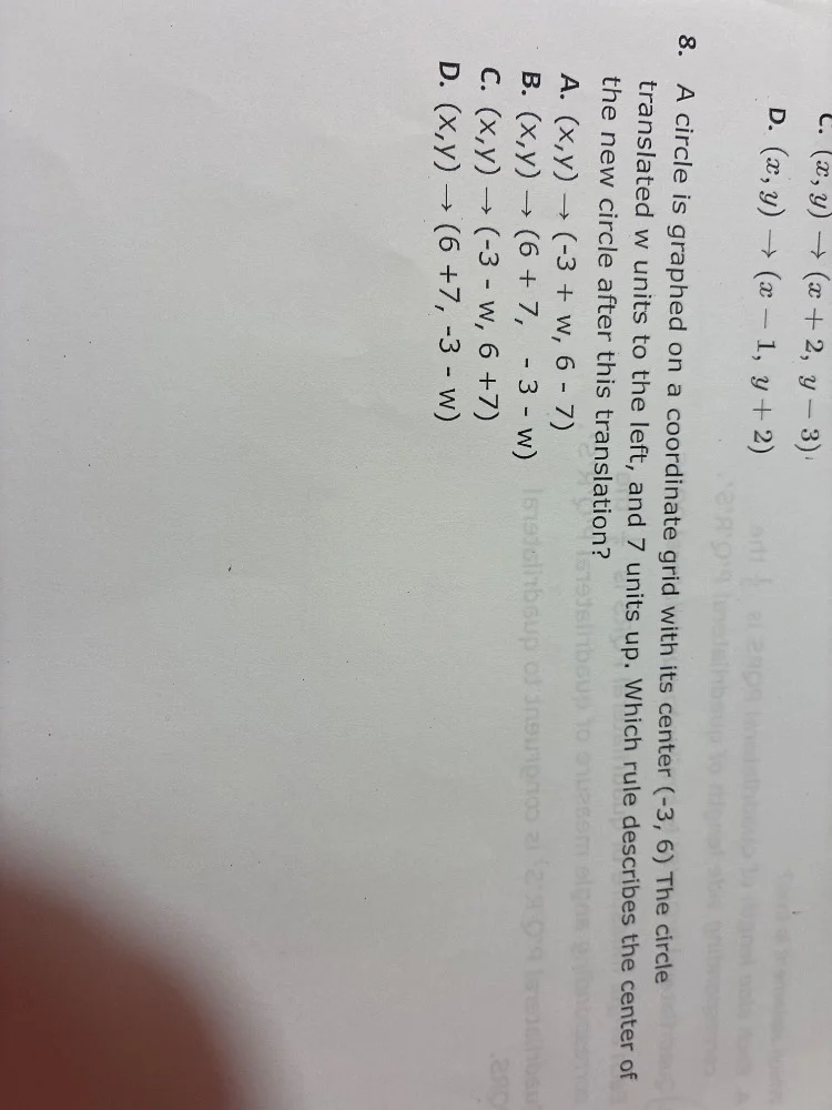 8. a circle is graphed on a coordinate grid with its center (-3, 6) the…