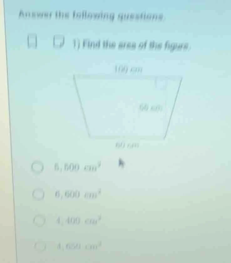 answer the following questions: 1) find the area of the figure. 100 cm …
