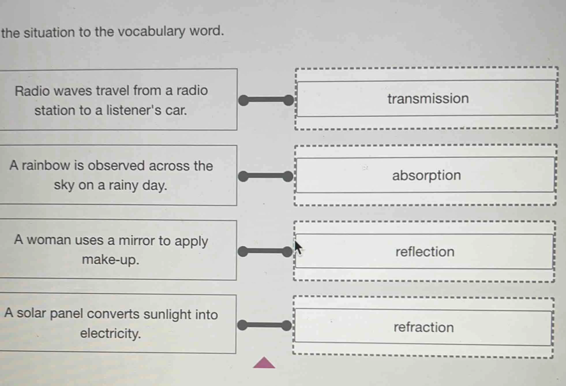 the situation to the vocabulary word. radio waves travel from a radio s…