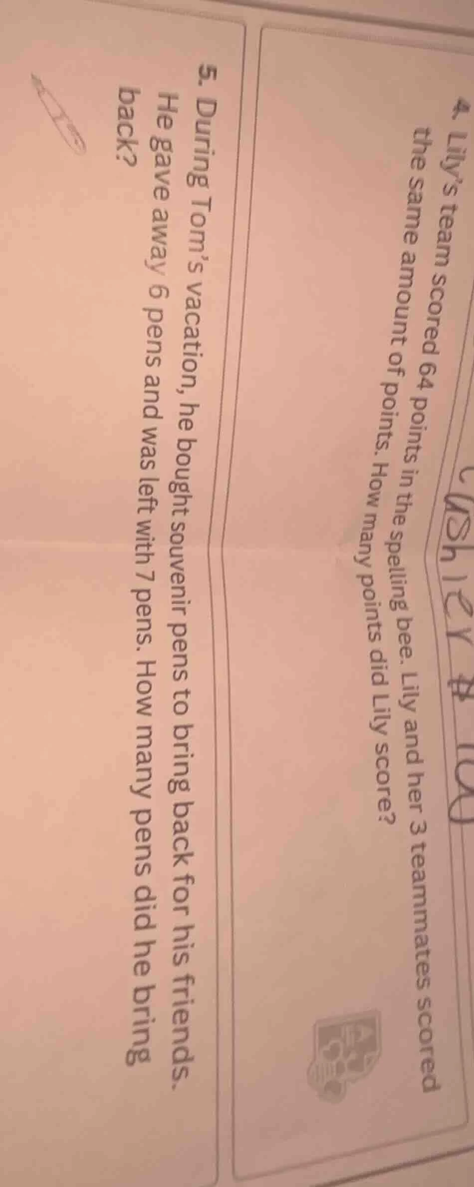 4. lilys team scored 64 points in the spelling bee. lily and her 3 team…