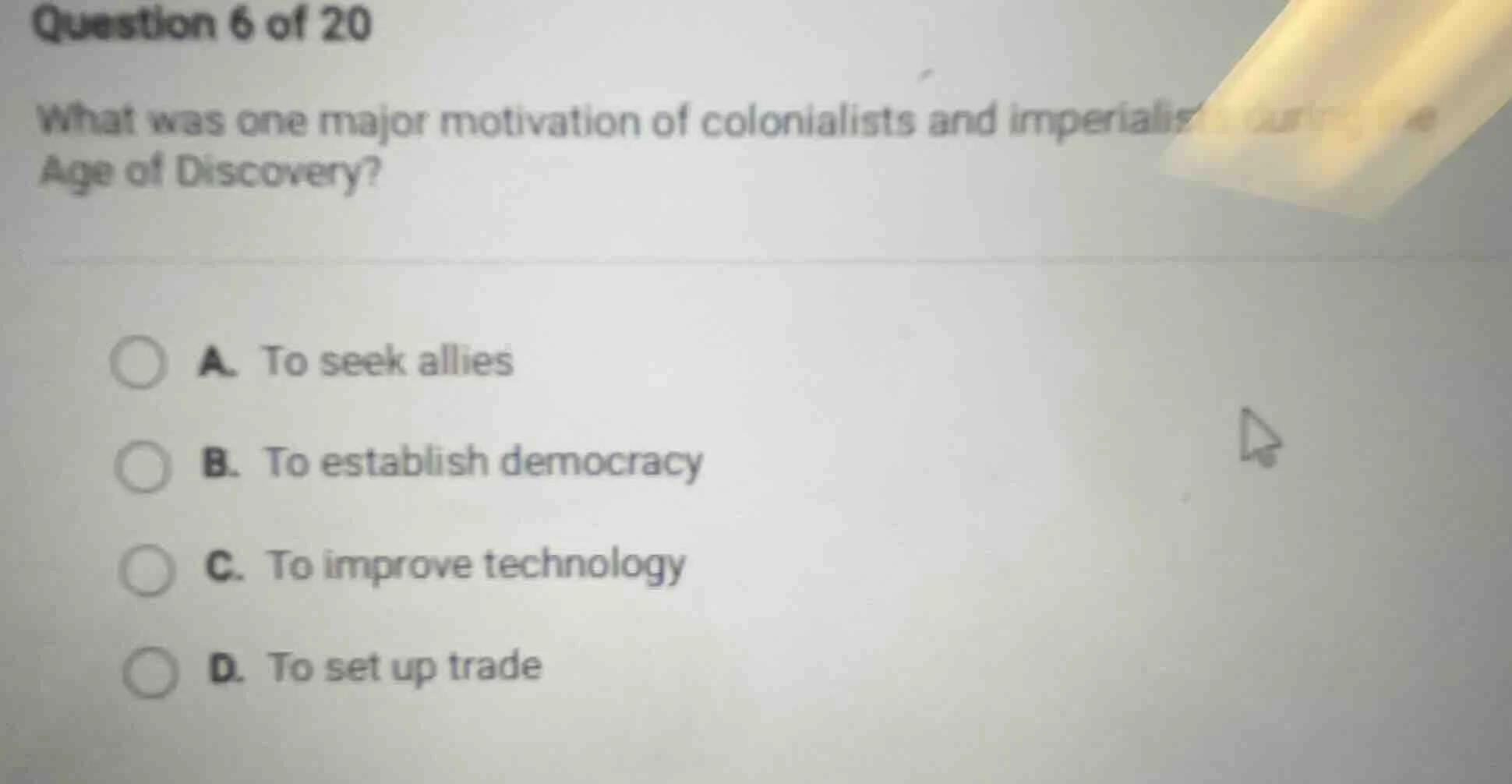 question 6 of 20 what was one major motivation of colonialists and impe…