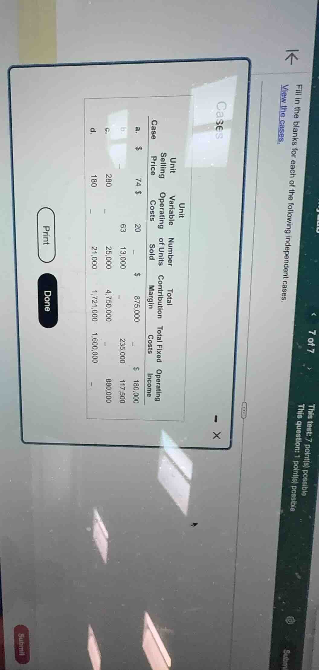 fill in the blanks for each of the following independent cases. view th…