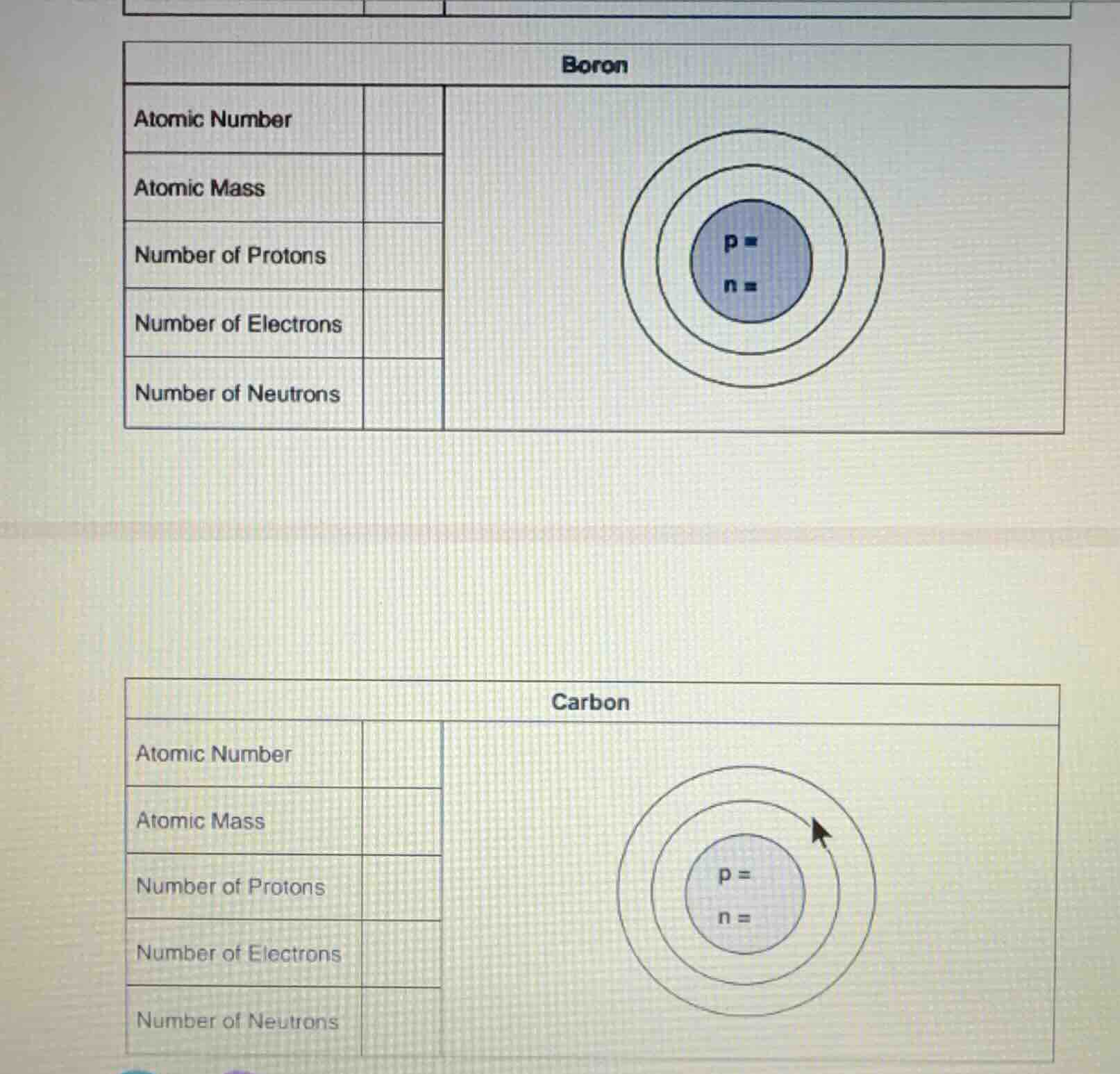 boron atomic number atomic mass number of protons number of electrons n…