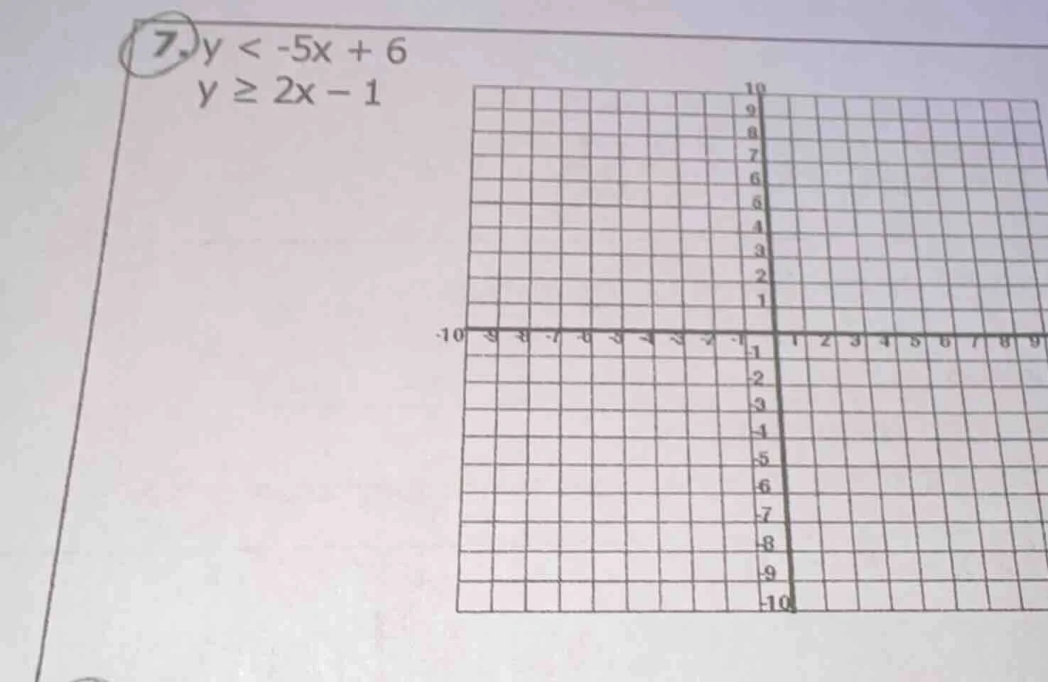 7. $y < -5x + 6$ $y \\geq 2x - 1$