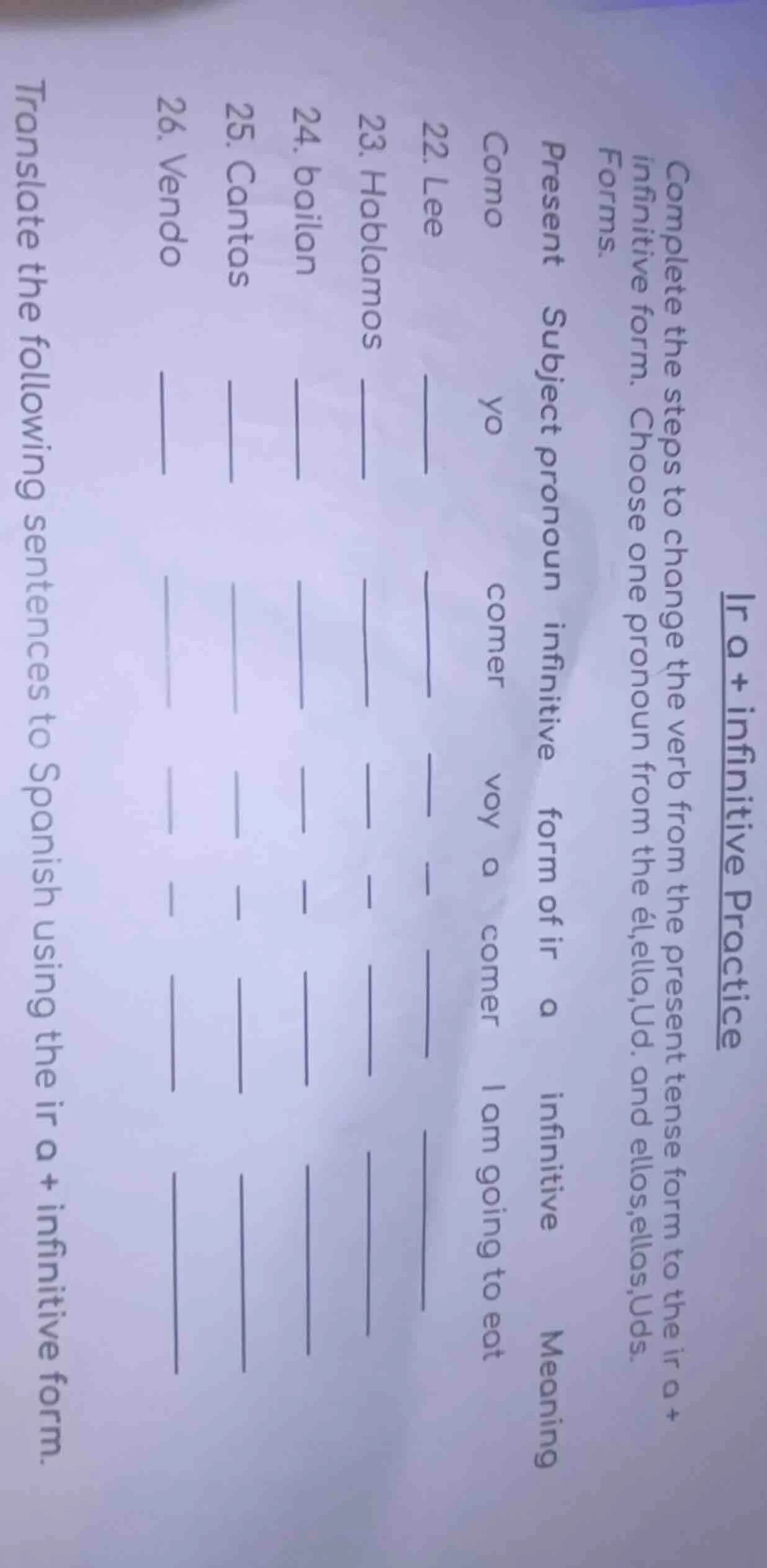 ir a + infinitive practice complete the steps to change the verb from t…