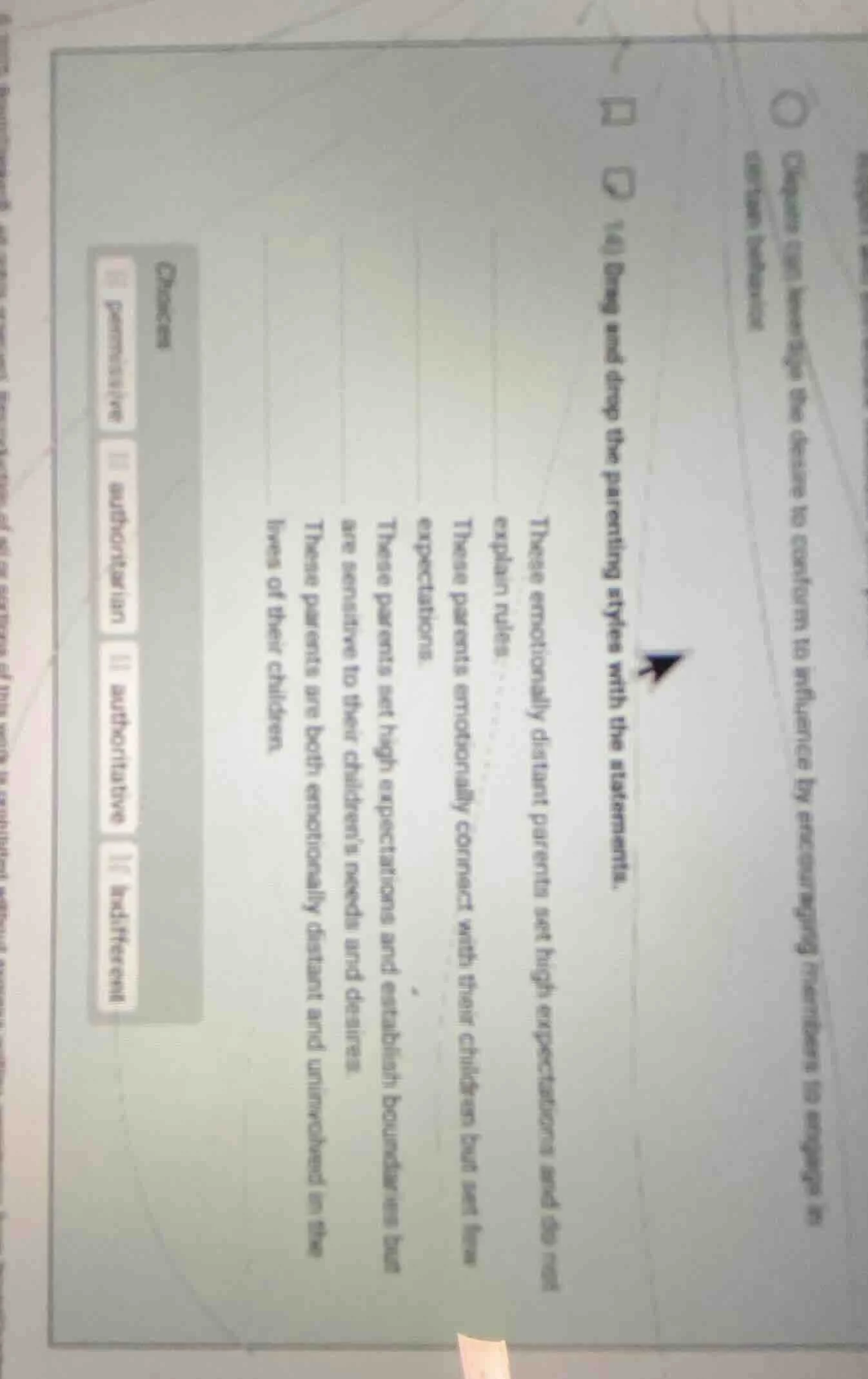 14) drag and drop the parenting styles with the statements. these emoti…