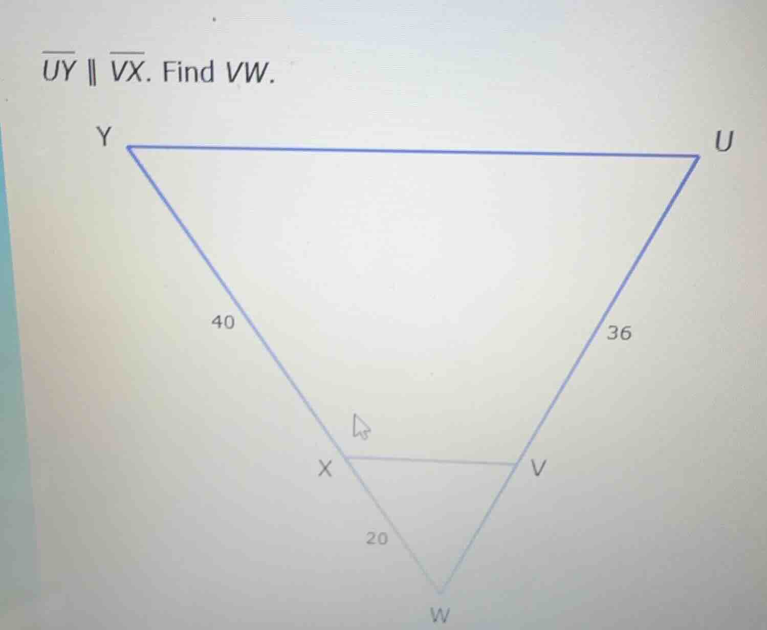 $overline{uy} parallel overline{vx}$. find $vw$.