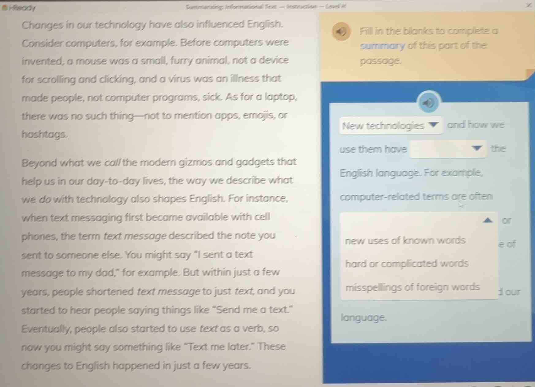 summarizing: informational text — instruction — level h changes in our …
