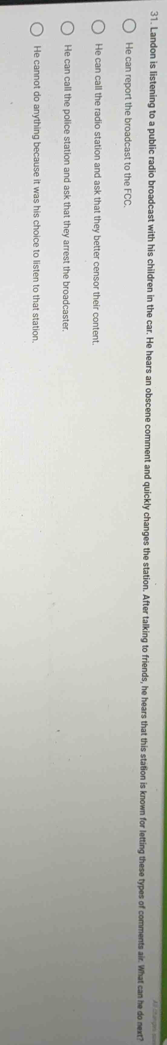 31. landon is listening to a public radio broadcast with his children i…