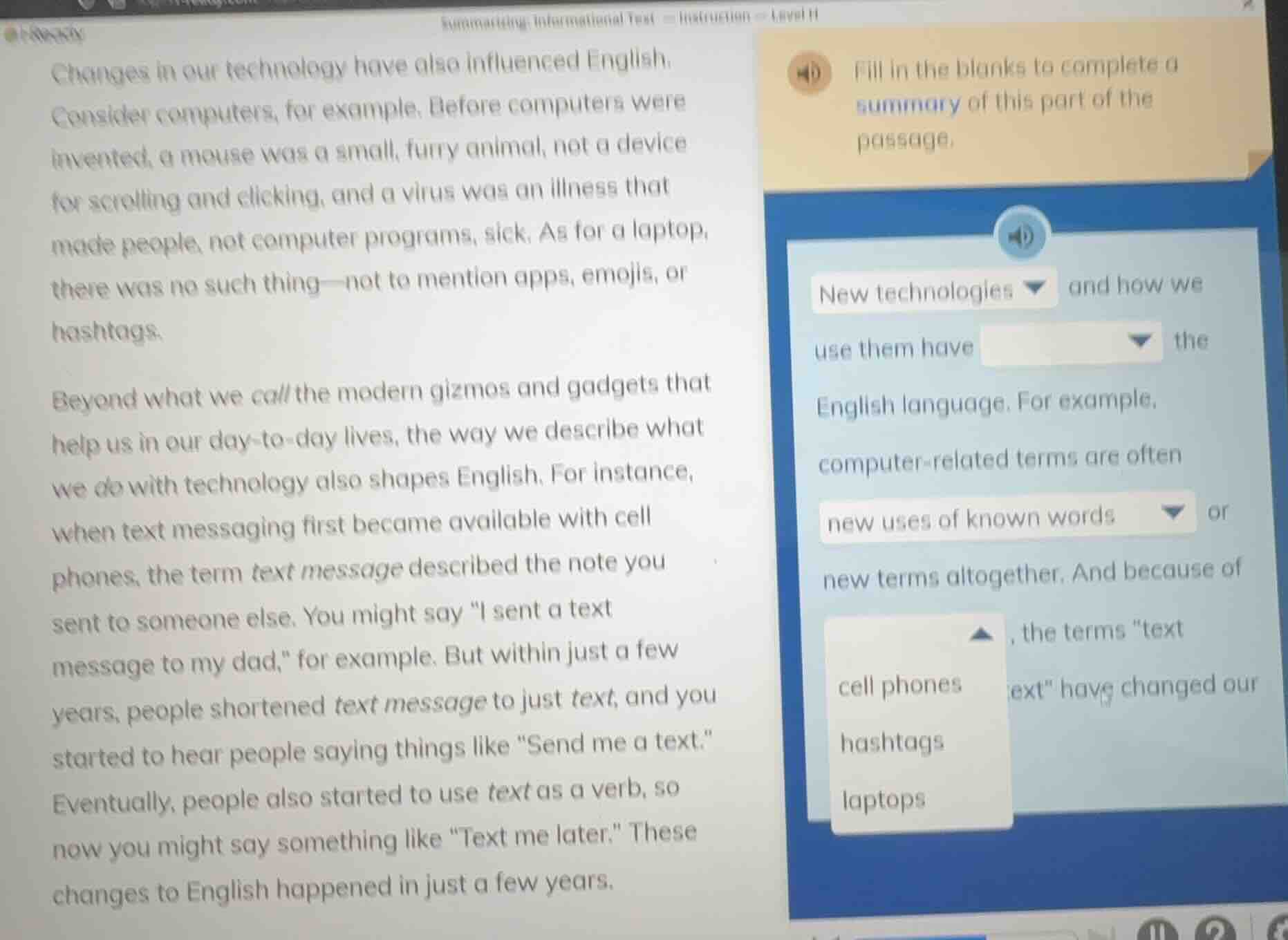 summarizing informational text - instruction - level h changes in our t…