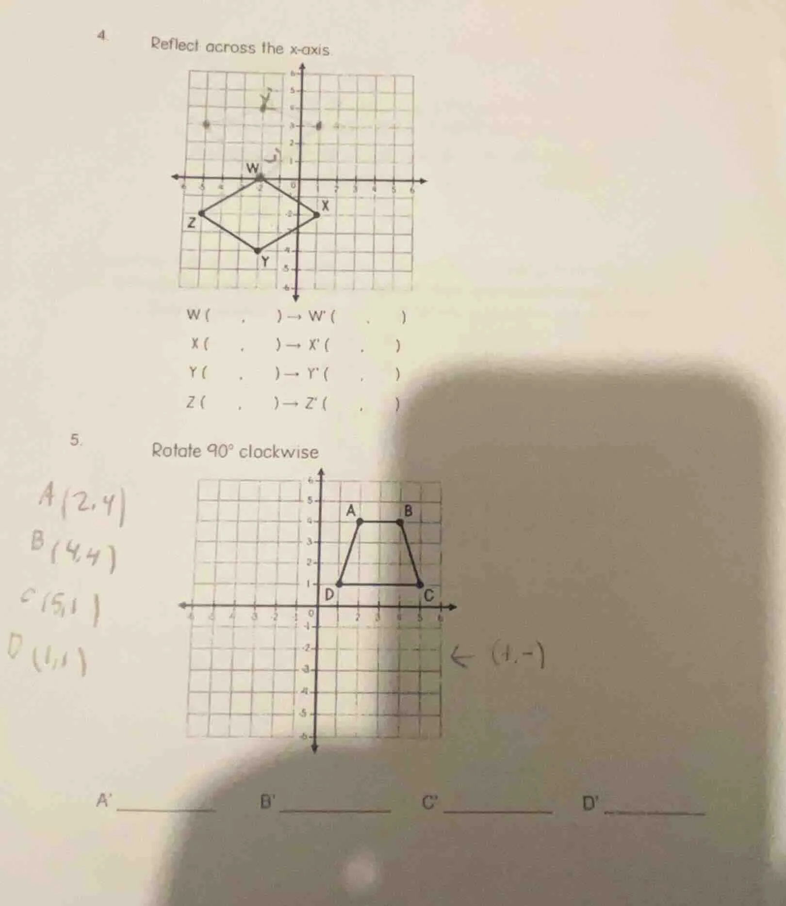 4. reflect across the x-axis w ( , ) → w( , ) x ( , ) → x( , ) y ( , ) …