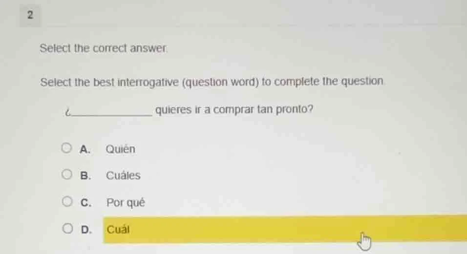 2 select the correct answer: select the best interrogative (question wo…