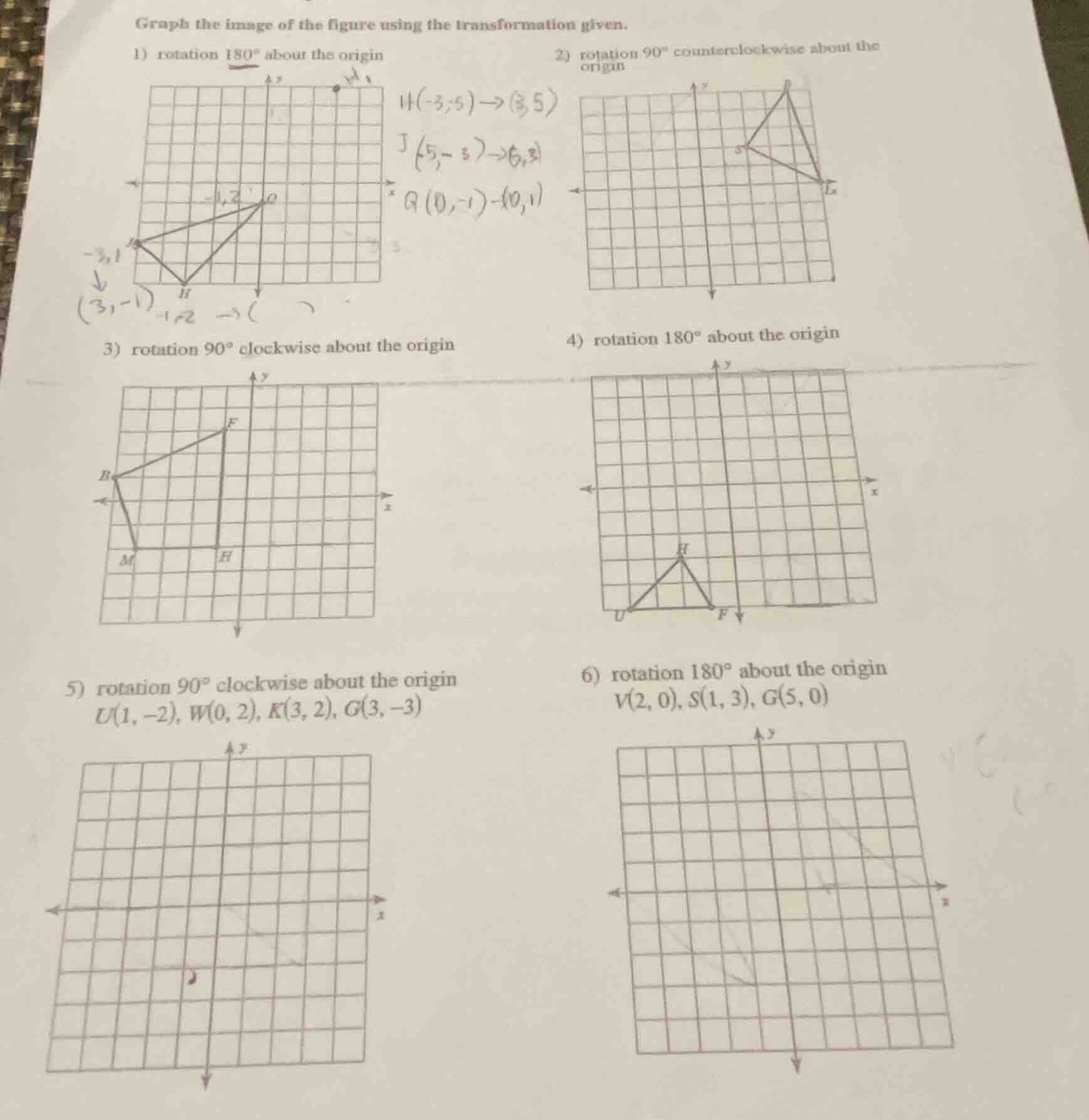 graph the image of the figure using the transformation given. 1) rotati…