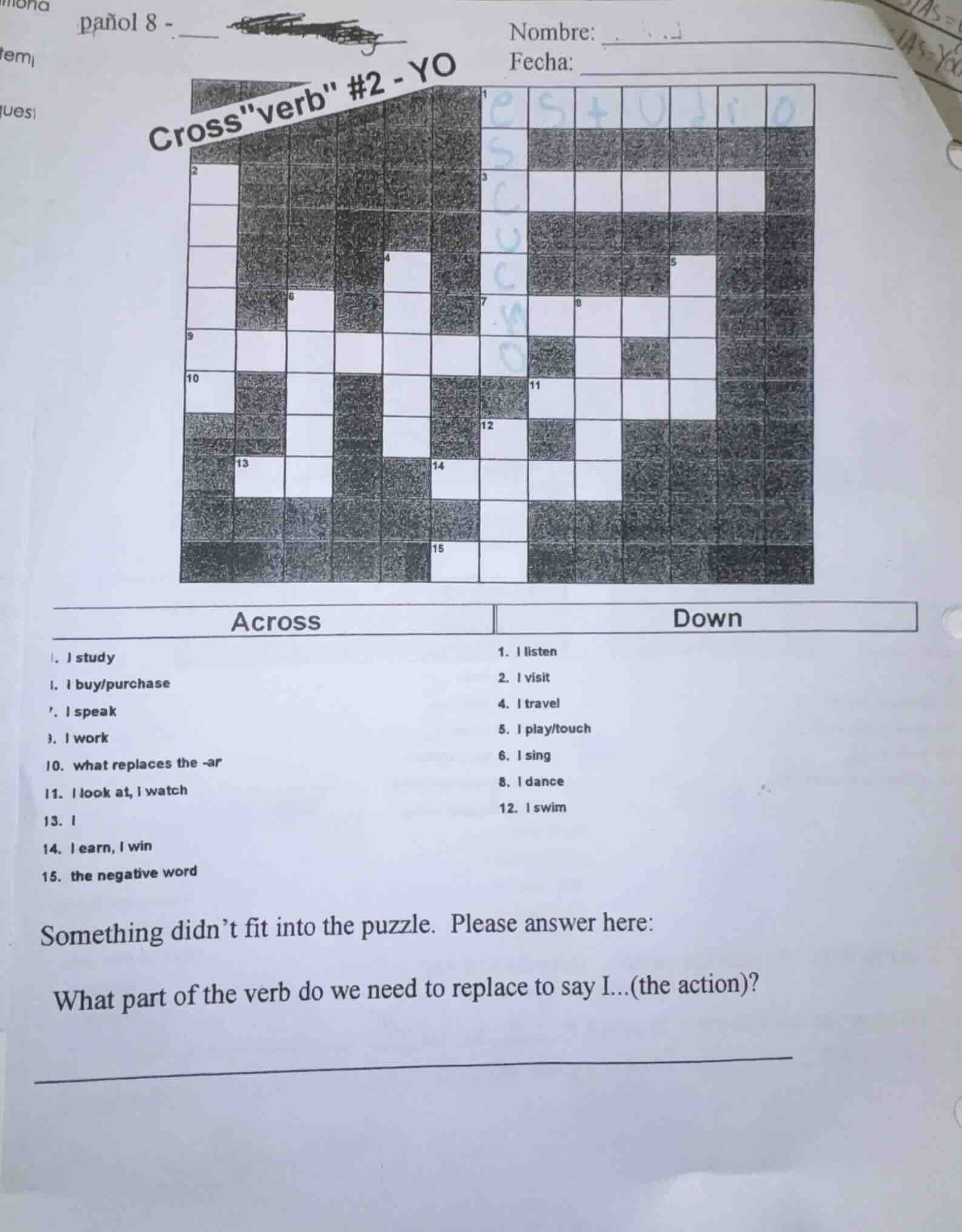 pañol 8 - ____nombre: ____fecha: ____cross\verb\ #2 - yoacross1. i stud…