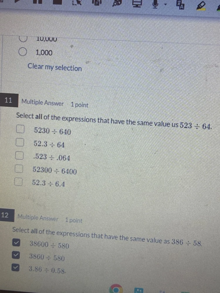 10,000 1,000 clear my selection 11 multiple answer 1 point select all o…
