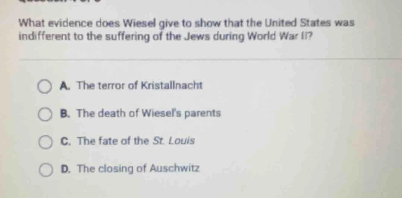 what evidence does wiesel give to show that the united states was indif…