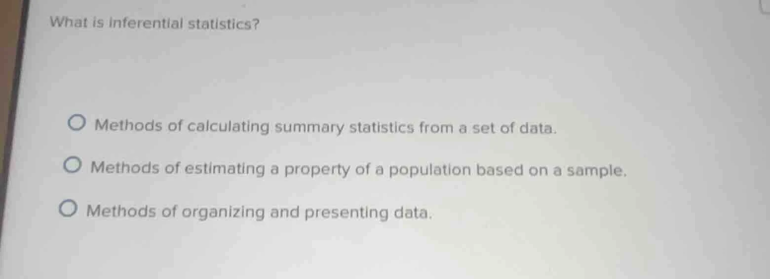 what is inferential statistics?○ methods of calculating summary statist…