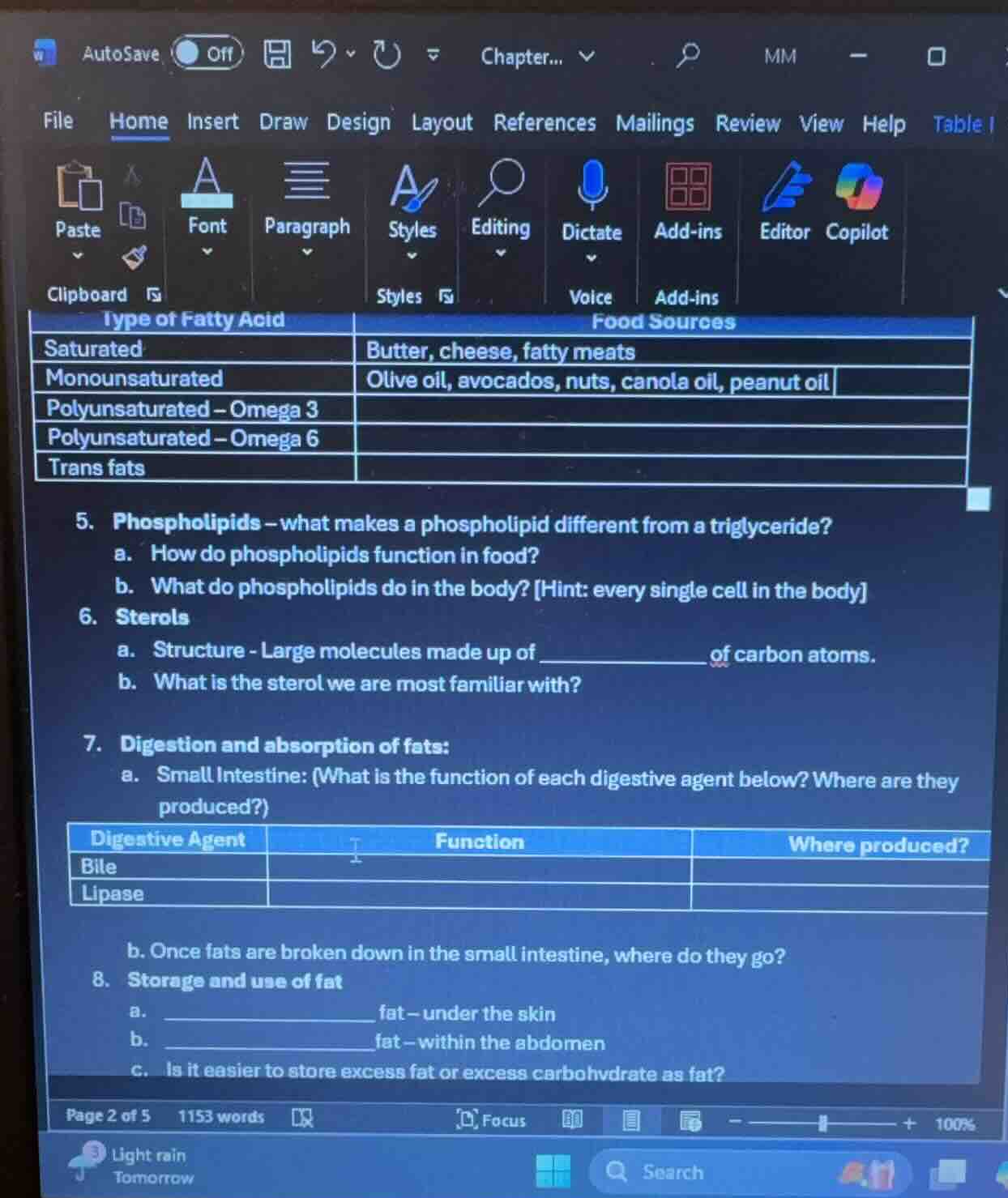 type of fatty acid | food sourcessaturated | butter, cheese, fatty meat…