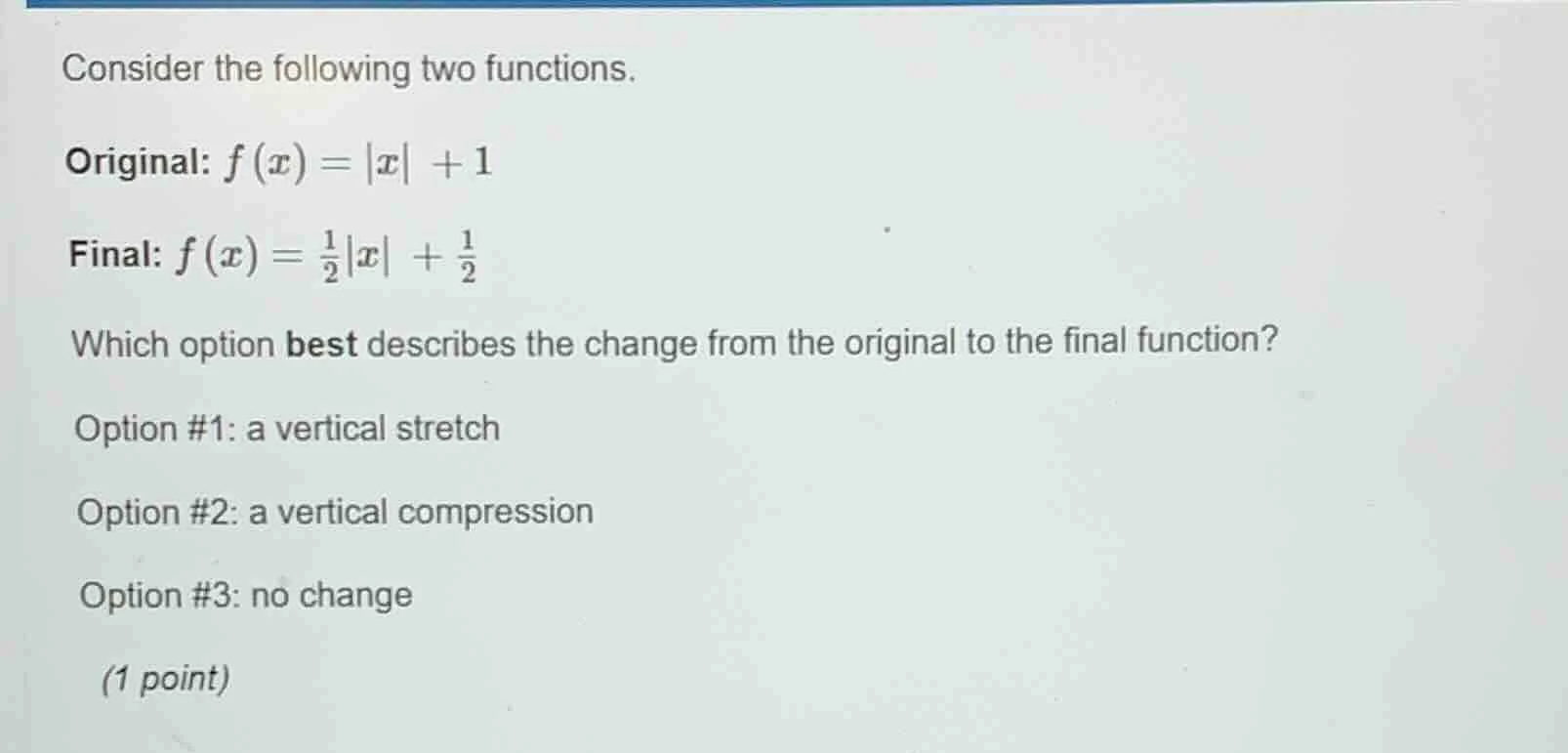 consider the following two functions. original: $f(x)=|x| + 1$ final: $…