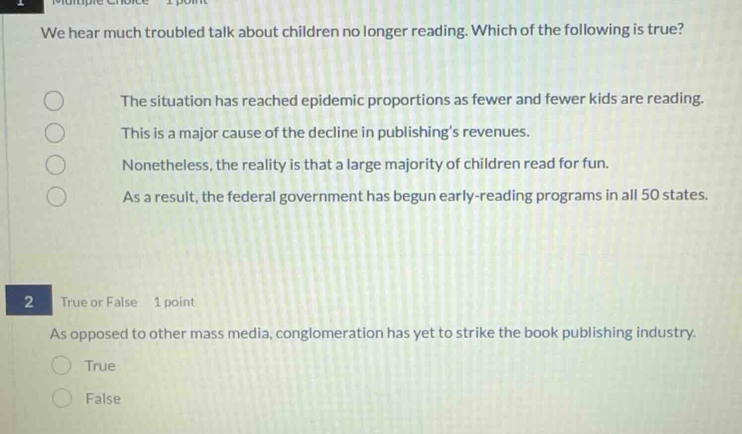 1 multiple choice 1 point we hear much troubled talk about children no …