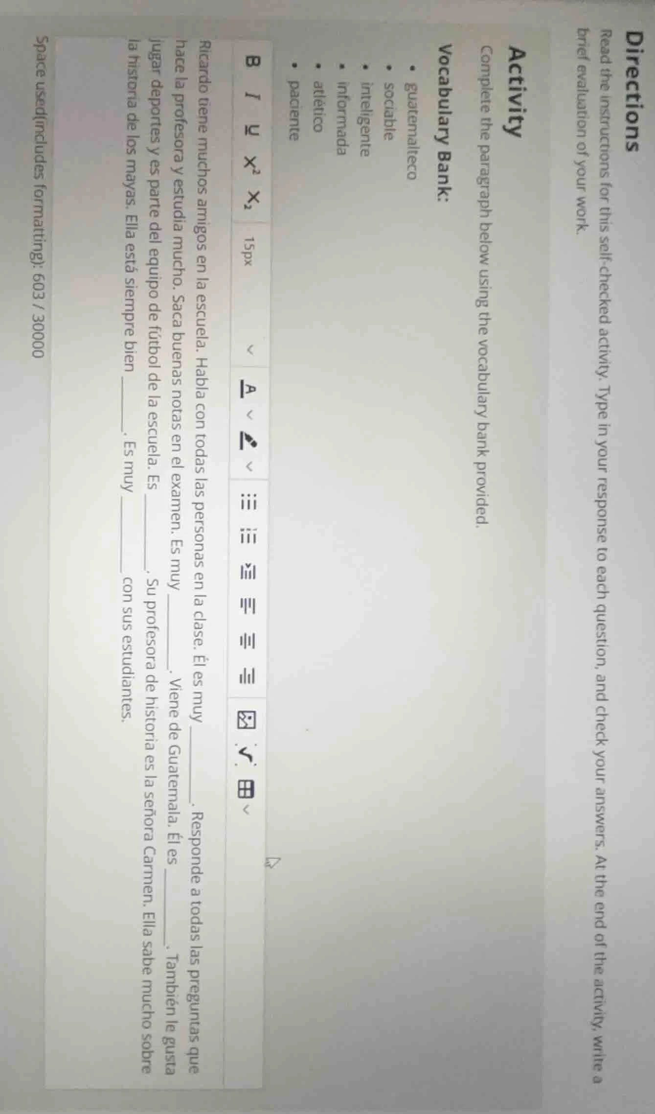 directions read the instructions for this self-checked activity. type i…