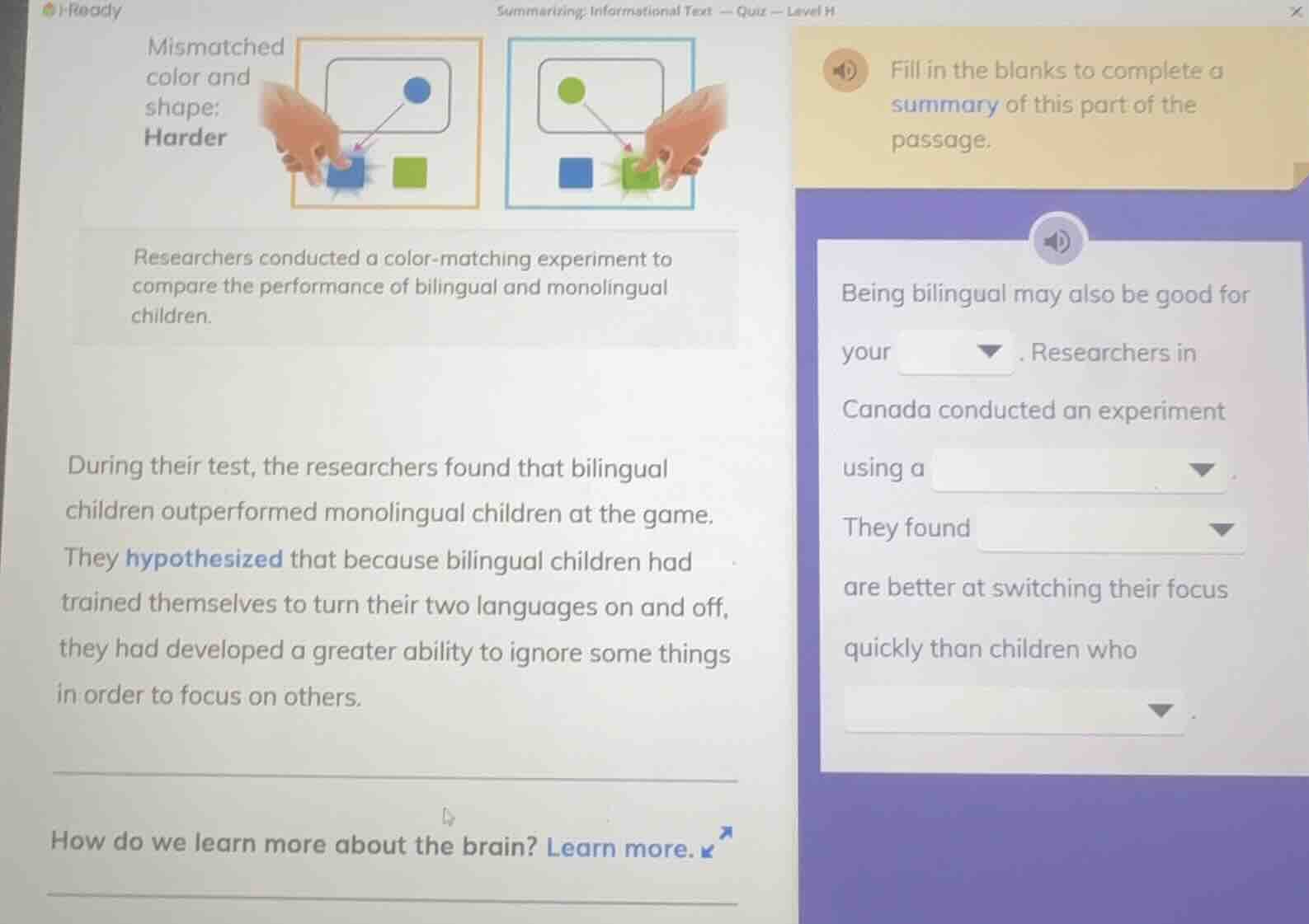 summarizing: informational text — quiz — level h mismatched color and s…